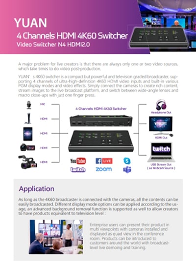 4 Channels HDMI 4K60 Switcher